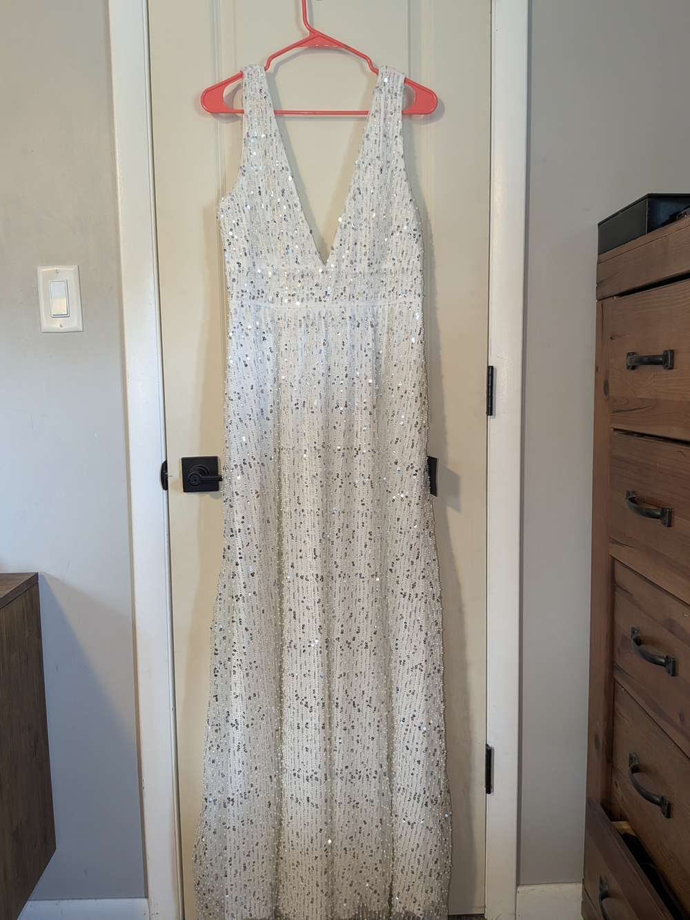 Lulu's Ivory Sequin V-Neck Maxi Dress